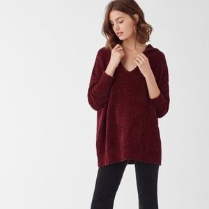 Splendid Aurora Chenille Hooded Burgundy Sweater